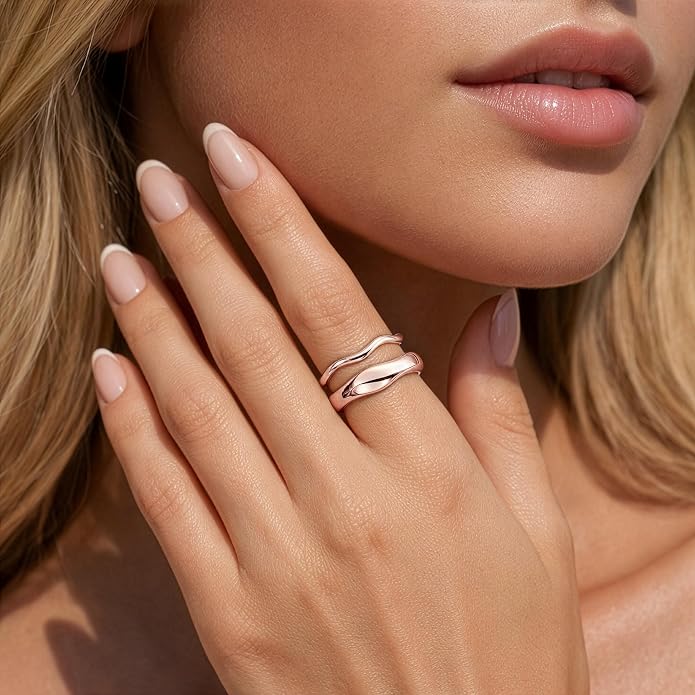 Gold Rings for Women Men Non Tarnish, Waterproof Chunky 14K Gold Plated Dainty Stackable Rings Trendy Statement Pinky Thumb Rings Engagement Eternity Wedding Band Ring Stacking Gold Jewelry Size 3 4 5 6 7 8 9 10 11