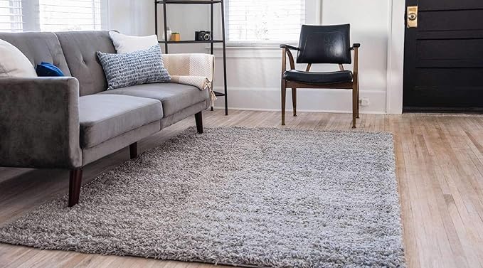 Unique Loom Solid Shag Collection Area Rug (9' x 12' Rectangle, Cloud Gray) | Modern solid area rug for living room, bedroom & dining room. Stain-resistant, easy-care, kid & pet friendly