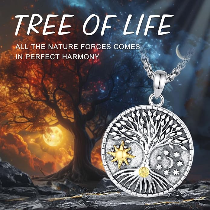 AEONSLOVE Tree of Life Necklace 925 Sterling Silver, Family Tree of Life Pendants Jewelry Gifts for Women Wife Mother, 18 Inch Chain
