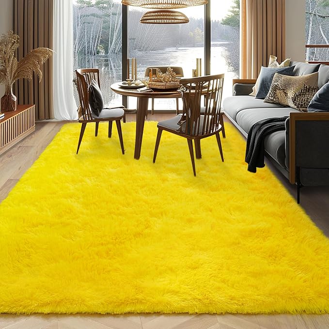 Dssimo Yellow Rug for Bedroom Living Room, 5x7 Soft Shaggy Area Rugs | Large Plush Fluffy Upgrade Non-Slip Yellow Area Rug for Nursery Kids Room Dorm Room Home Decor, Indoor Plush Floor Carpet