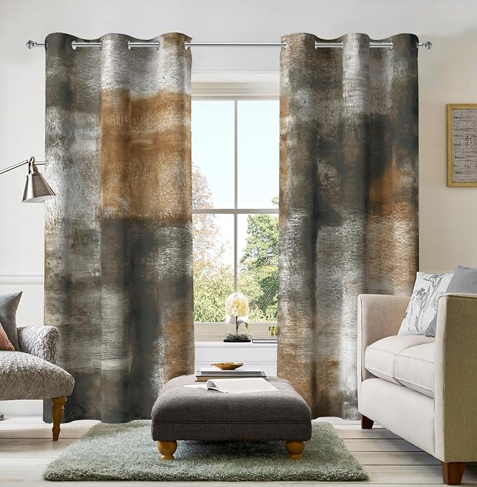 Asuexpect Abstract Curtains for Living Room 2 Panels Abstract Rust Curtain Room Darkening Grommet Window Drapes Modern Decorative Window Treatments for Bedroom, 42x63 Inches, Tan