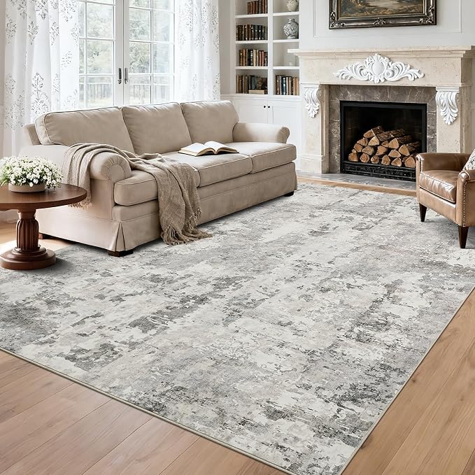 GarveeHome 8x10 Abstract Area Rugs Neutral Beige Washable Living Room Rug | Soft Low Pile Non Slip Accent Rug for Living Room, Bedroom, Dining Room, Modern Neutral Beige Indoor Carpet