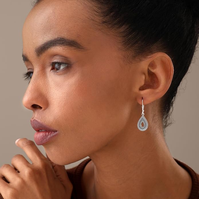 LeCalla 925 Sterling Silver Antique Earrings for Women | Filigree Leverback Dangle Earring | Drop Dangle Earrings for Women | Oxidized Silver Jewelry for Her Mom Wife