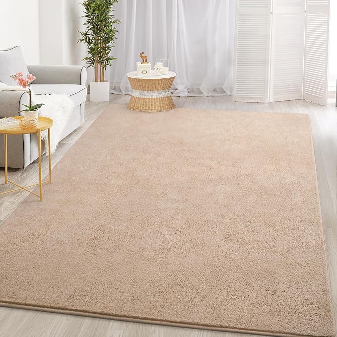 Gifeas Large Ultra Soft Modern Area Rugs for Living Room Bedroom, 5x8 Feet Beige Thickened Memory Foam Indoor Solid Minimalist Carpets, Non-Slip Comfy Rug for Boys Girls Nursery Room Home Decor