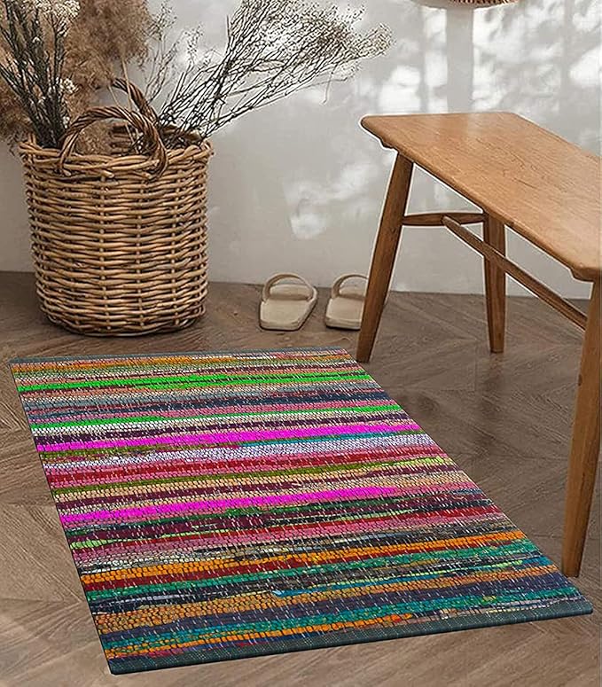 Chardin home - Eco Friendly 100% Recycled Cotton Colorful Chindi Area Rug, Multi (24x36 Inch.)