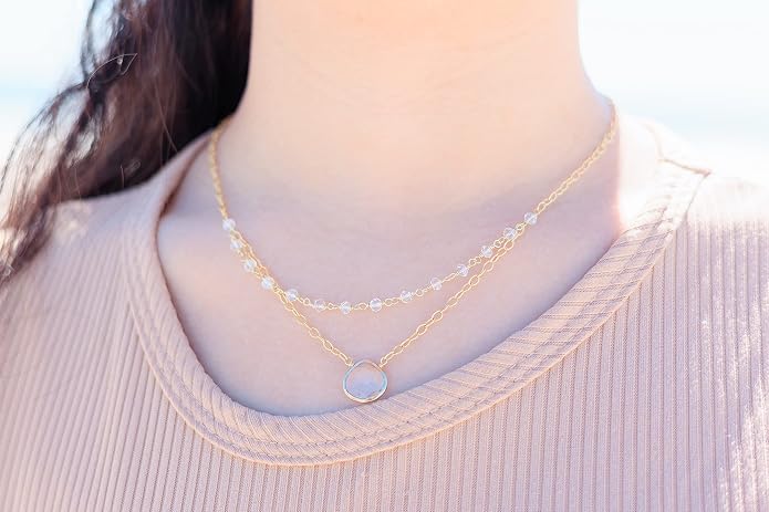 Layering Necklace for Women, Premium Layered Gold Healing Crytsal Necklaces - Tarnish Free 18K Gold Vermeil Certified S925 Classic Stack Necklace Gold Jewelry for Women - Mothers Day Gifts for Mom Wife