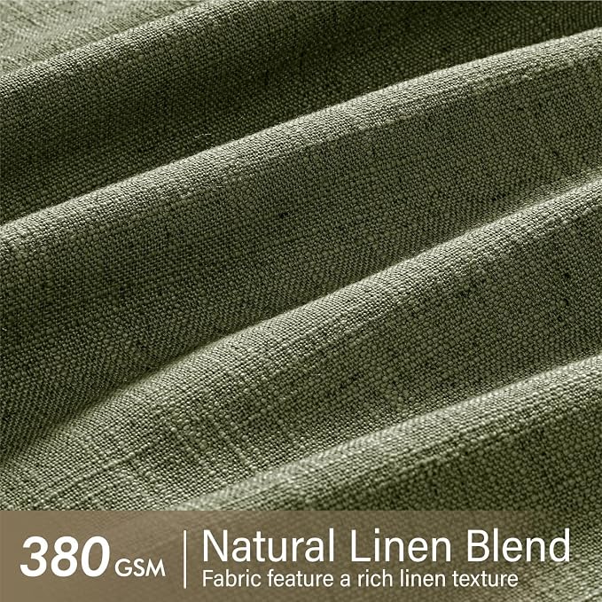 MIULEE Olive Green Pinch Pleated Thick Linen Curtains 84 Inches Long 2 Panels for Living Room Bedroom, Linen Texture Memory Trained Drapes Pleat Back Tab Semi Sheer Moss Green Track System Curtains