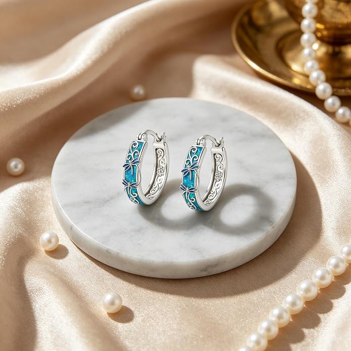 Opal/Turquoise Huggie Earrings 925 Sterling Silver Opal/Turquoise Small Animal Huggie Hoop Earrings Animal Huggies Earring Jewelry Gifts for Women Mom Her