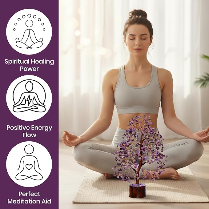 Amethyst Crystal Tree, Chakra Gemstone Gift for Feng Shui Healing