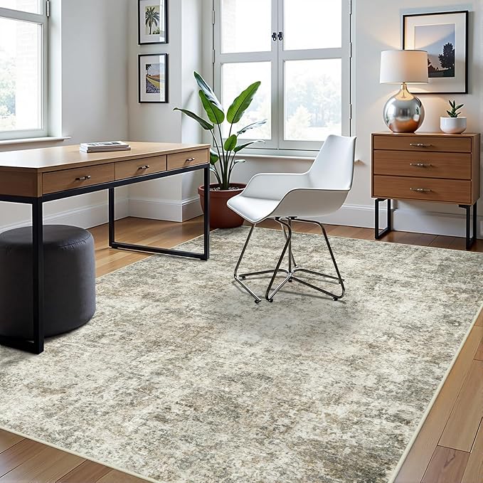 5x7 Area Rugs for Living Room Rug Washable: Abstract Rug for Dining Room Bedroom Carpet Non Slip 5 by 7 Indoor Modern Nursery Home Office Beige Brown