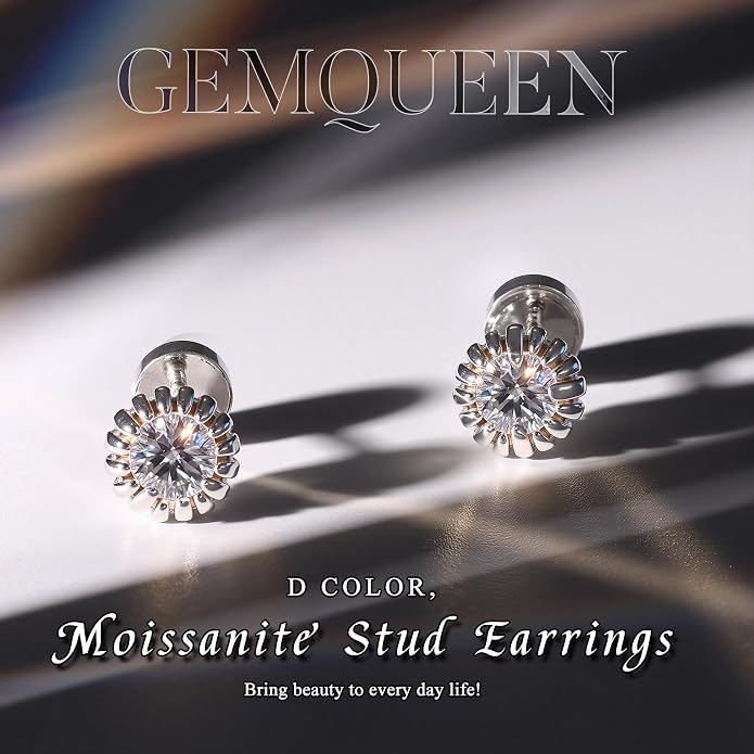 GEMQUEEN Moissanite Earrings Studs Flat Back Earrings Hypoallergenic - 14K Gold Plated Sterling Silver Earring for Women Men Small Dainty Cartilage Helix Piercing Jewelry D Color VVS1
