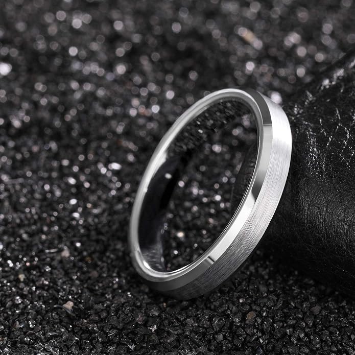 Frank S.Burton 3mm 4mm 6mm 8mm Black/Silver/Rose Gold Tungsten Rings for Women Men Wedding Band Engagement Ring Comfort Fit Beveled Edges Size 4-15