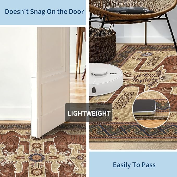 GarveeHome 3x5 Tiger Washable Area Rug for Entryway, Boho Bedroom Rug Non Slip Vintage Tribal Soft Animal Print Carpet Stain Resistant Throw Rug for Kitchen Dorm Kids Room Office Dining Room