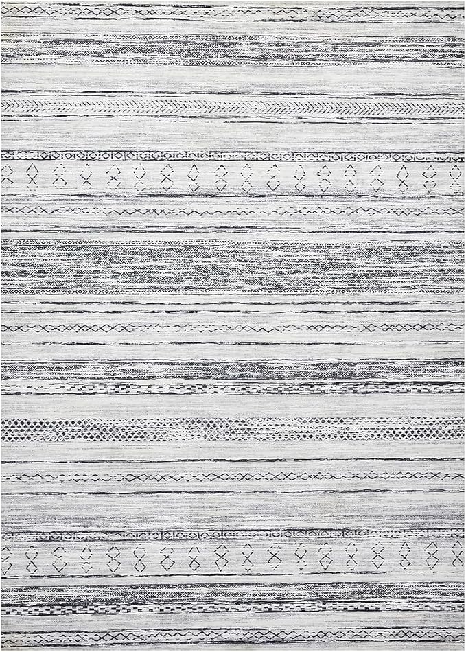 Tortania Area Rug Living Room Rugs - 8x10 Washable Large Soft Neutral Boho Moroccan Bohemian Farmhouse Rug Indoor Floor Carpet for Bedroom Under Dining Table Home Office Decor - Grey