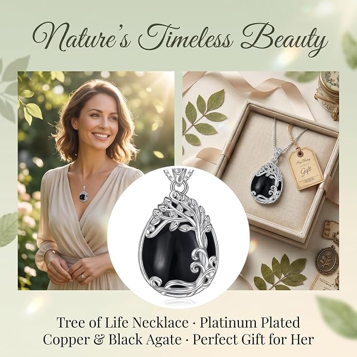 Teardrop Moonstone Necklace for Women Tree of Life/Filigree Birthstone Pendant Necklace Jewelry