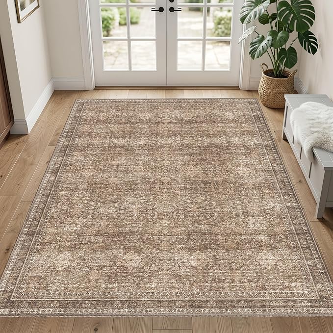 Sasttie 3x5 Rug, Ultra-Soft Washable Rug, Low Pile Foldable Thin Carpets with Non-Slip Backing, Skin-Friendly Stain Resistant Carpet for Living Room, Bedroom, Kitchen, Dorm, 3x5, Dark Brown