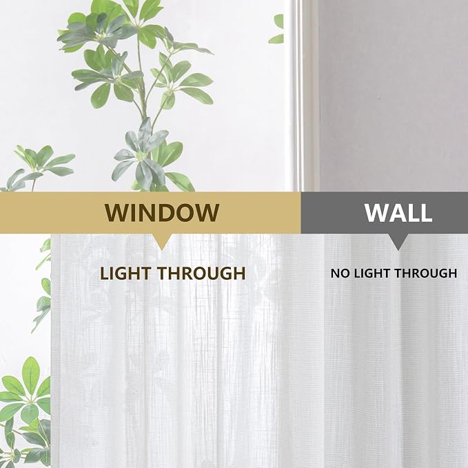 MYSKY HOME Small Window Natural Curtains for Kitchen, Short Cafe Curtains 24 Inches Long Semi Sheer Light Filtering Window Panels Rod Pocket Valance Drapes for Bathroom Basement, 2 Panels, 34" Wide