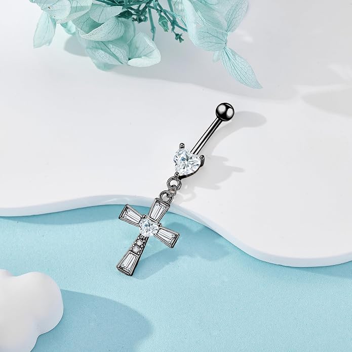 Belly Button Ring 925 Sterling Silver Bar Butterfly/Cross/Pregnancy Dangle Belly Button Piercing Body Navel Rings CZ Moonstone Jewelry Gift for Women