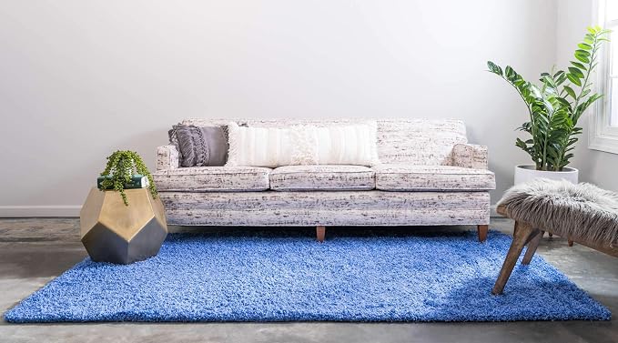Unique Loom Solid Shag Collection Area Rug (10' x 13' 1" Rectangle, Periwinkle Blue)
