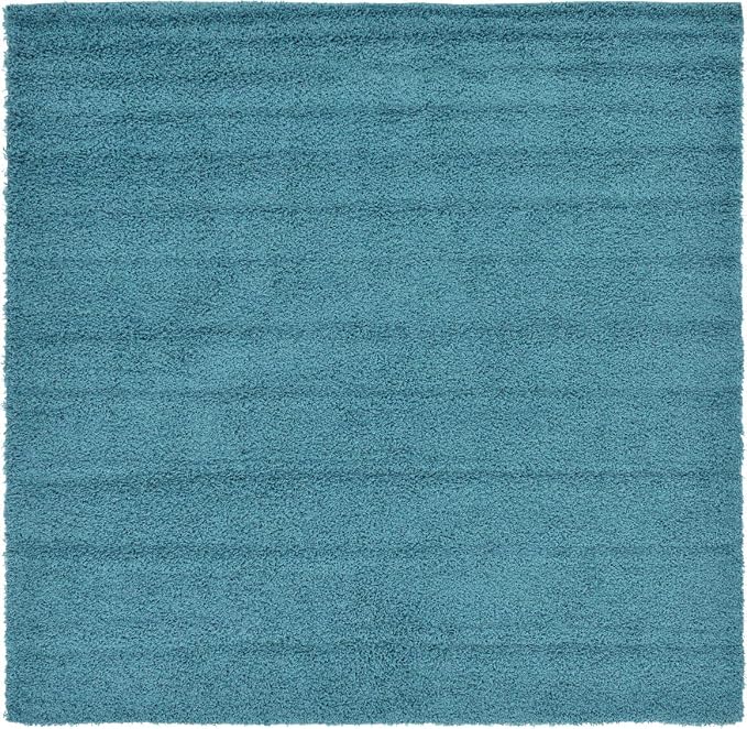Unique Loom Solid Shag Collection Area Rug (8' Square, Deep Aqua Blue)