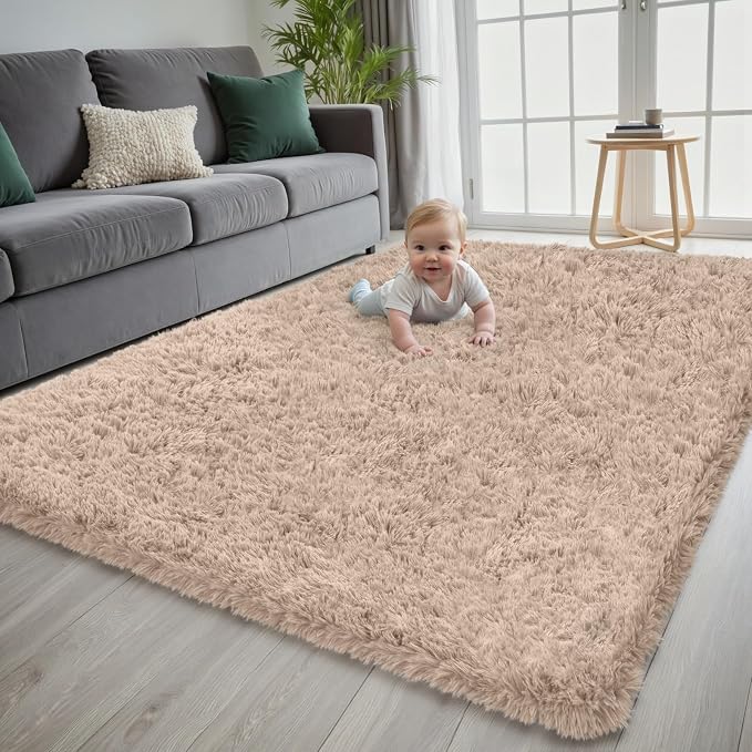 5x7 Area Rug for Living Room, Ultra Soft Fluffy Shag Rugs for Bedroom, Non-Slip Large Fuzzy Plush Rug Indoor Floor Carpet for Nursery Kids Office Dorm Modern Decor, Beige