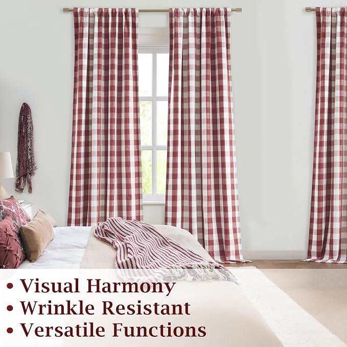72 Inch Red White Buffalo Plaid Full Blackout Curtain Panels | Farmhouse Gingham Drapes for Bedroom,Thermal Insulated Window Treatment,Rod Pocket Back Tabs,40"Wx72"Lx2