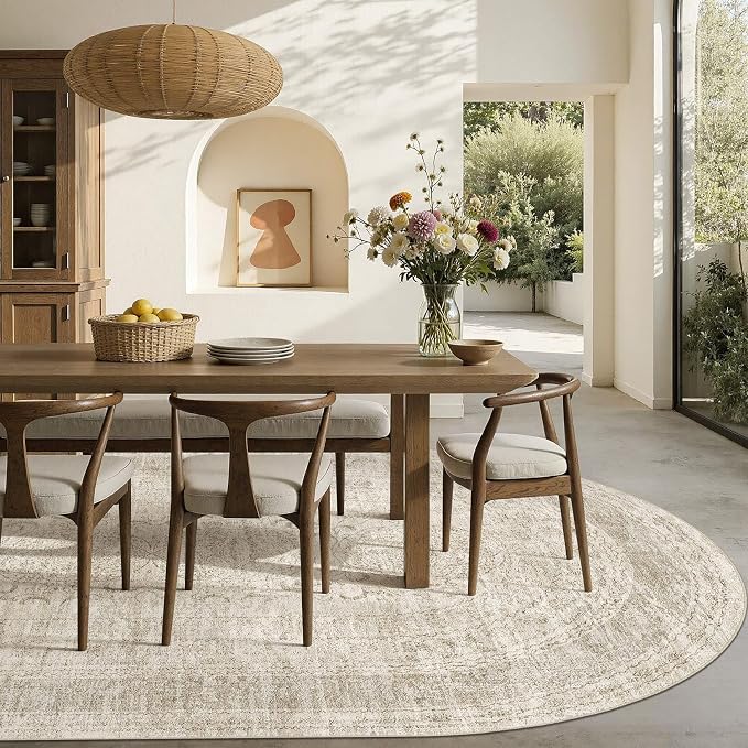 Nakagishi Oval Rugs for Bedroom: Machine Washable Area Rug 6x9, Non-Slip Carpet for Living Room, Playroom, Nursery, Ding Room, Boho Rug Low Pile Non-Slip & Stain Resistant