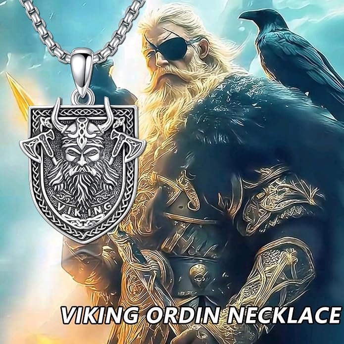 PELOVNY Odin Necklace 925 Sterling Silver Viking Pendant Norse God Jewelry for Anniversary Birthday Christmas Gifts Men Women