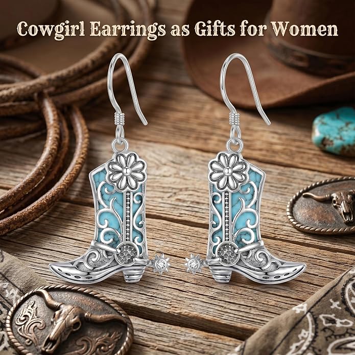 Silver Earrings Women Dangle Filigree/Abalone Shell/Turquoise Cowgirl Earrings Cat/Hummingbird/Chicken/Celtic Knot/Butterfly Jewelry Birthday Gifts for Women