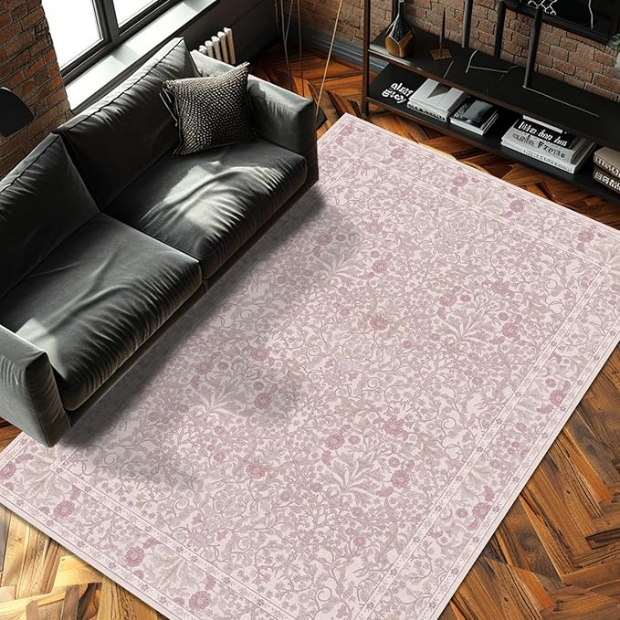 4x6 Area Rug for Bedroom Beside Rug, Laundry Room, Entryway, Kitchen, Washable Non-Slip Low Pile Ultra Soft Stain Resistant Carpet (Pink)