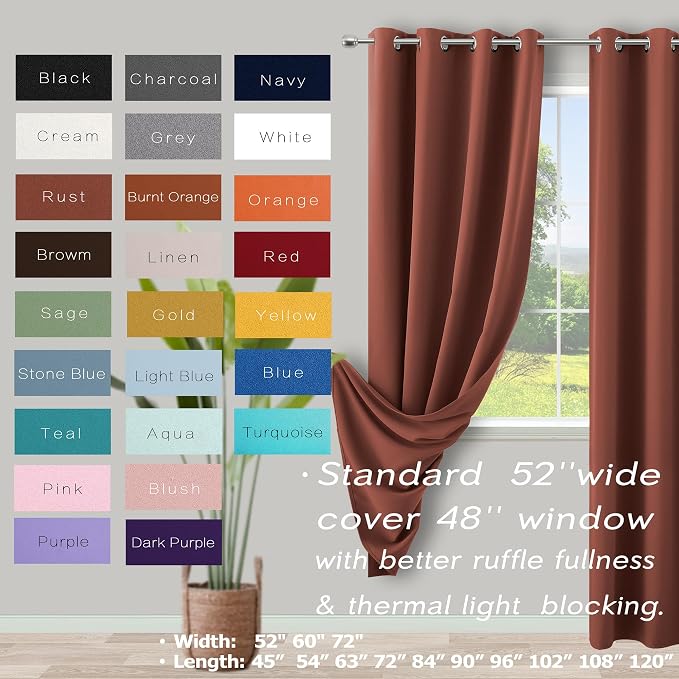 KOUFALL Copper Winter Curtains for Living Room,Insulated Warm Curtains for Tiny 24 28 30 36 Inch Wide Window Insulation Wamer,38x84 Inch Length,Set of 2 Panels,Pottery Terra Cotta