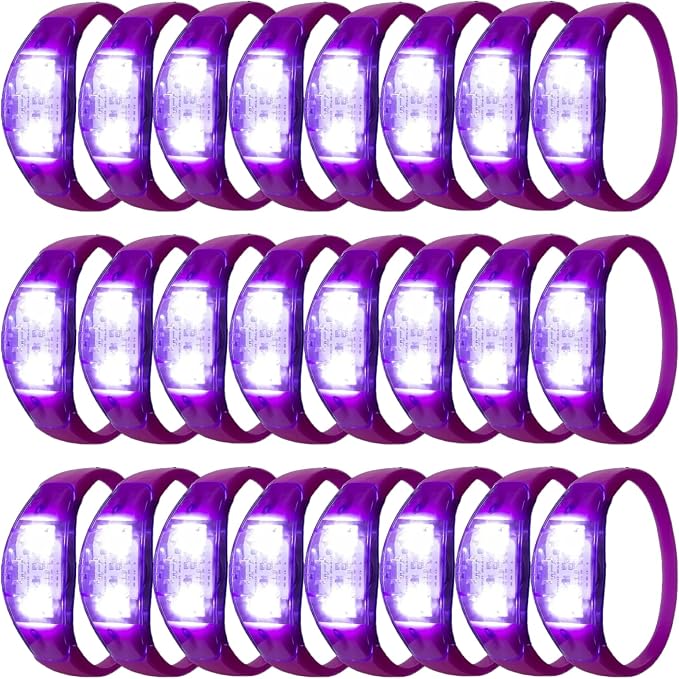 24 Pcs LED Glow Bracelets Sound Activated Bracelet Glow Bracelets with Flashing LED Strobe for Carnival, Concerts , Night Events, Rave, Game Prizes, Birthday Party Favor (purple)