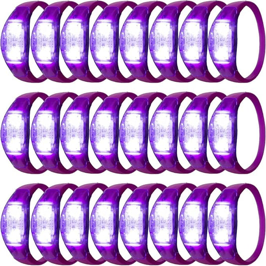 24 Pcs LED Glow Bracelets Sound Activated Bracelet Glow Bracelets with Flashing LED Strobe for Carnival, Concerts , Night Events, Rave, Game Prizes, Birthday Party Favor (purple)