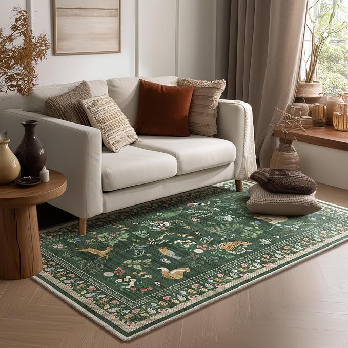 3x5 Washable Area Rugs for Entryway: Small Throw Rugs Stain Resistant Non Slip Low Pile Soft Faux Wool Lightweight Entry Rug for Bedroom Living Room Kitchen Bathroom Laundry Room Home Office Indoor
