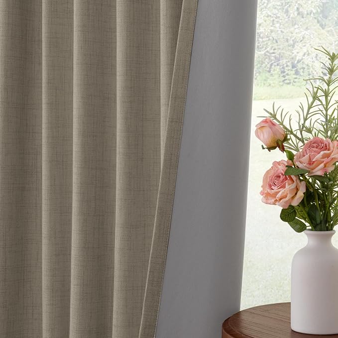 INOVADAY 100% Blackout Curtains for Bedroom, Faux Linen Black Out Curtains 84 Inch Long, Clip Rings Linen Blackout Drapes, Thermal Insulated Room Darkening for Living Room, 2 Panels - W50xL84
