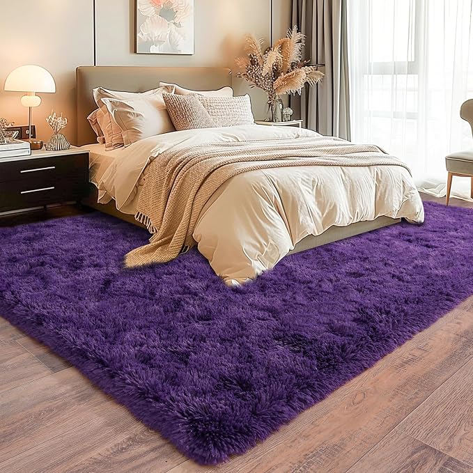 9x12 Purple Rug for Bedroom,Ultra-Soft Fluffy Area Rugs for Living Room, | Large Soft Plush Furry Non-Slip Carpet for Kids,Girls Boys and Teens Decorations Aesthetic for Dorm Nursery Classroom