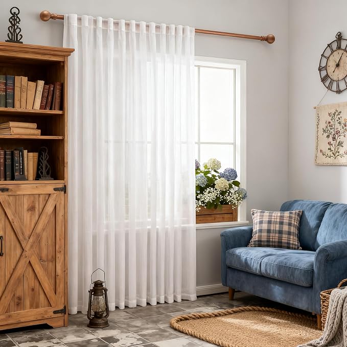 MYSKY HOME White Curtains 84 Inches Long for Living Room, Semi Sheer Curtains & Drapes for Doorways Sliding Glass Door Soft Touch Light Filtering Window Treatment 1 Panel, 100" Wide per Panel, White