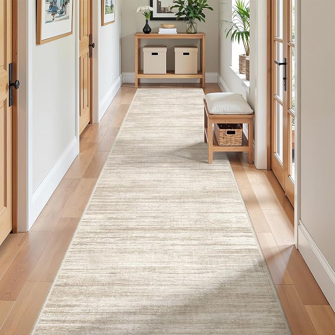 2x12 Runner Rug Non Slip,Washable Hallway Runner Rug,Brown | Long Neutral Rugs for Kitchen,Entryway,Bedroom,Bathroom,Laundry Room,Thin,Soft Runner Rug,Stain Resistant Indoor Carpet