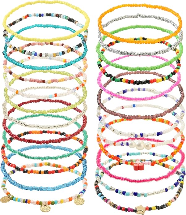 Beaded Anklets for Women Handmade Boho Beaded Ankle Bracelets Colorful Beads Foot Anklets for Women