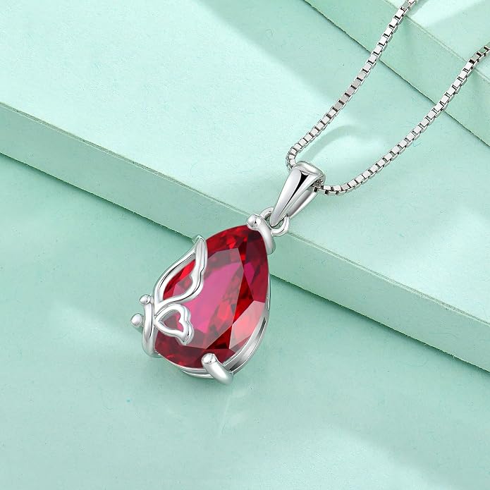 Teardrop Necklace 925 Sterling Silver Butterfly Pendant Necklace Birthstone Jewelry for Women