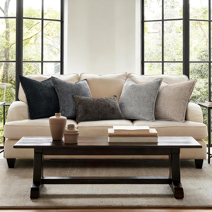 decorUhome Chenille Throw Pillow Covers 20x20 Set of 2,Dark Grey | Soft Texture, Slubby Modern Design, Flange Edges, Cozy Accent Pillow Covers for Couch, Sofa, Bed, Living Room
