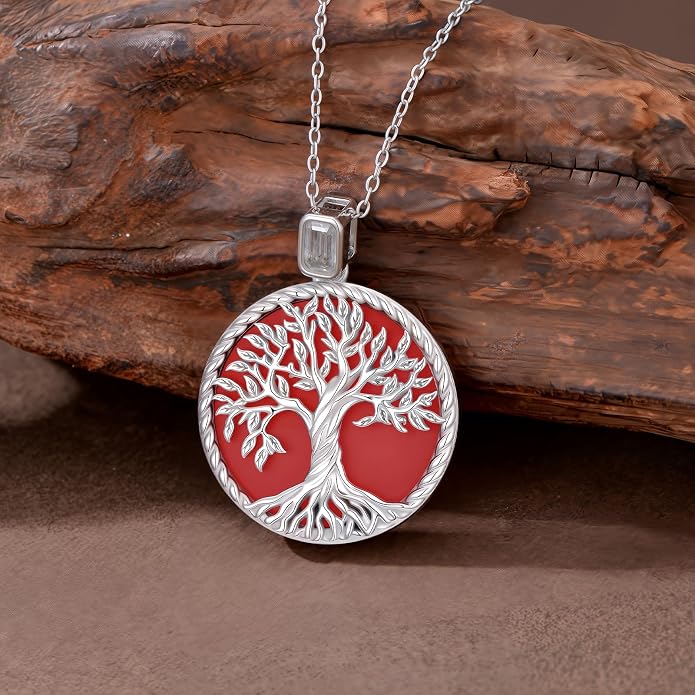 Tree of Life Moissanite Necklace, 925 Sterling Silver 0.5 Carat Moissanite Abalone Shell/Opal/Black Onyx/Turquoise/Malachite/Tiger Eye Stone Tree of Life Pendant Necklaces Jewelry Gift for Women Mom