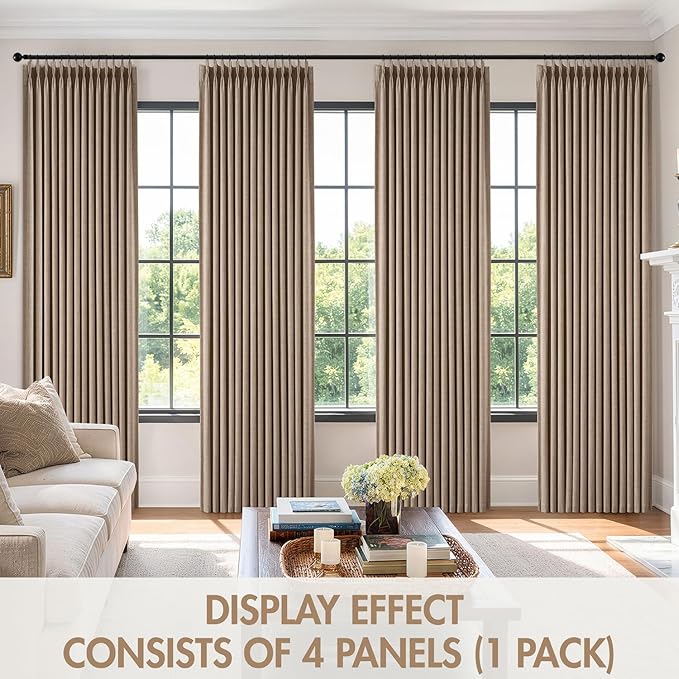 MIULEE Pinch Pleated 100% Blackout Curtains 40"x84" Long Linen 4 Panels Set | Thick Linen, Memory Trained Pleat, Back Tab Double Layer Drapes, Thermal Insulated, Curtain for Bedroom Living Room Darkening