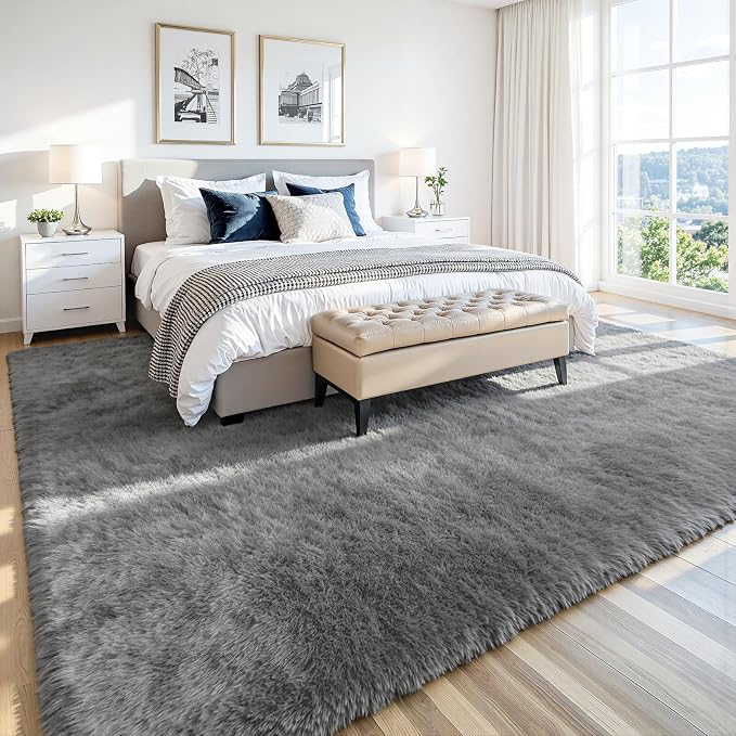 6x9 Area Rug for Living Room, Ultra Soft Fluffy Light Grey Rugs for Bedroom, Non Slip Large Shag Carpet, Fuzzy Plush Nursery Rug, Thick Washable Indoor Floor Carpets for Kids Office Dorm Home Decor