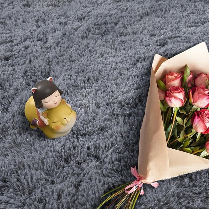 Large Area Rugs for Living Room Bedroom 4x6 Grey Fluffy Shag Rugs | Ultra Soft Shaggy Plush Fuzzy Modern Indoor Throw Floor Carpet for Kids Girls Boys Dorm Nursery Home Decor Aesthetic