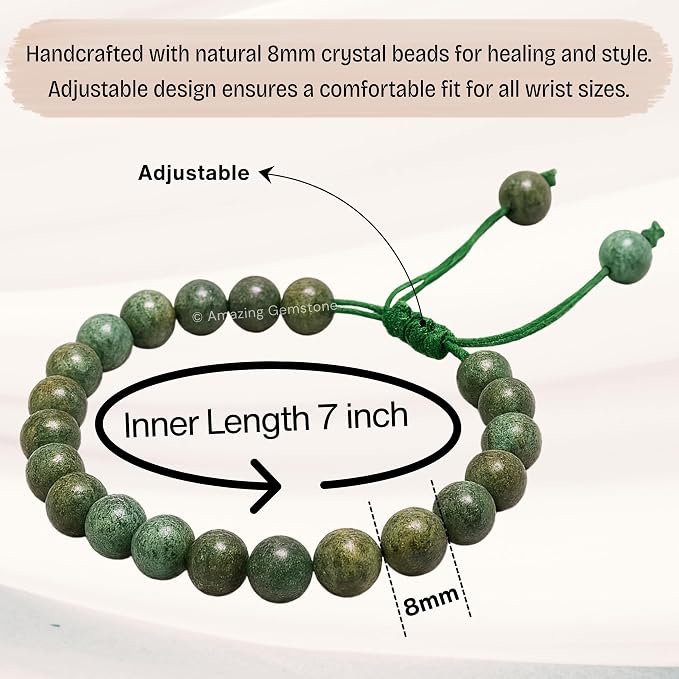 Amazing Gemstone African Turquoise Bracelet for Women Men's Gifts - Protection Healing Crystal Bracelet - 8mm Gemstone Beaded Adjustable Bracelet Pulseras para Hombres Mujer Stocking Stuffers