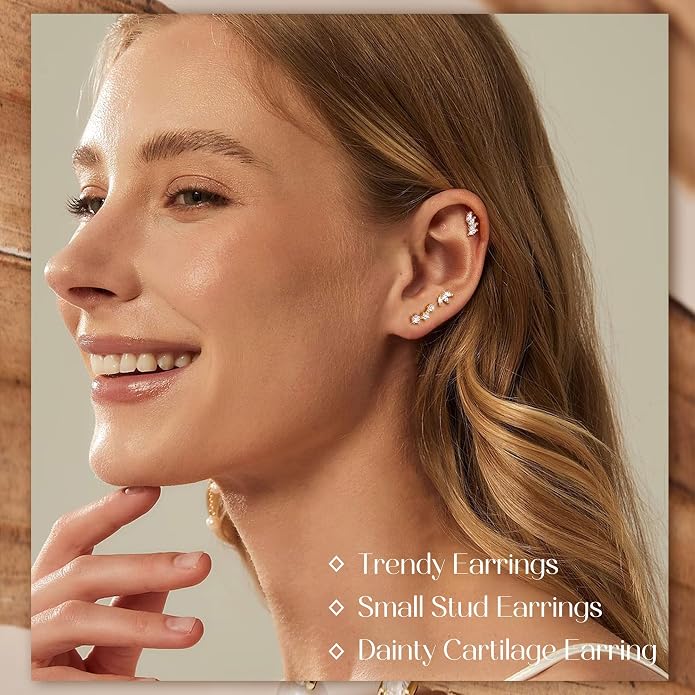 YADOCA 3 Pairs Hypoallergenic Sterling Silver Earrings 16Pcs Surgical Steel Gold Nose Rings Studs For Women