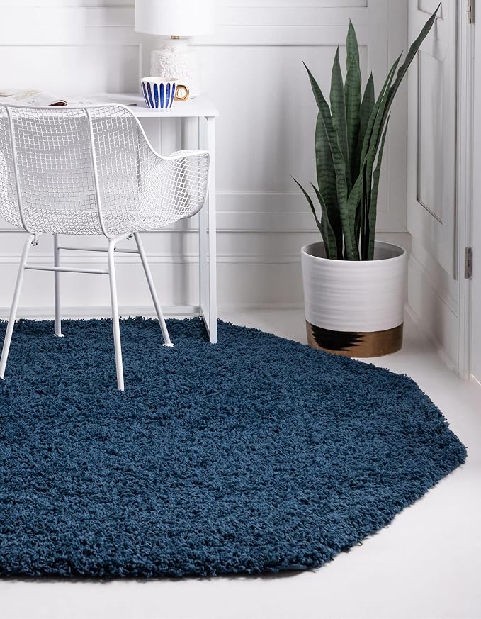 Unique Loom Solid Shag Collection Area Rug (8' Octagon, Sapphire Blue/ Navy Blue)