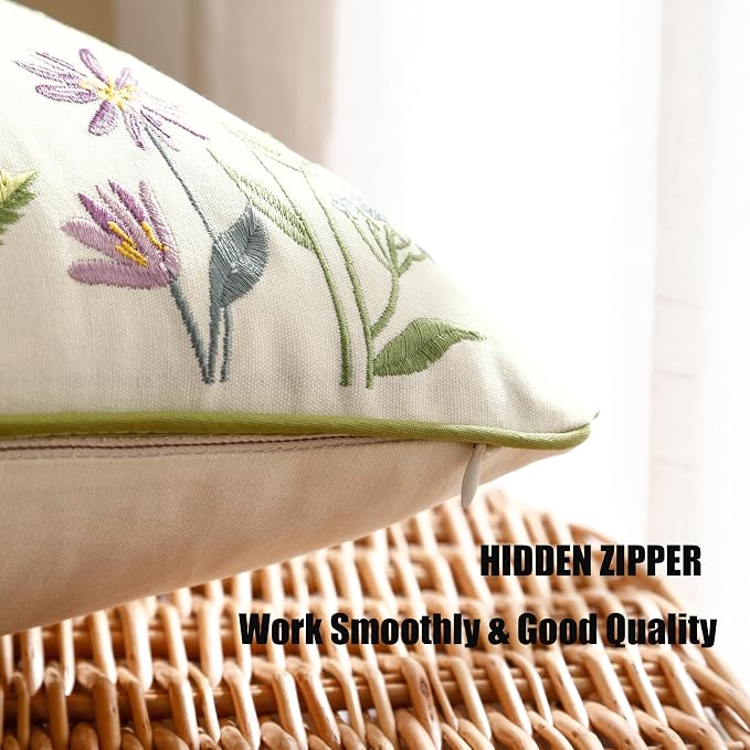 Embroidered Throw Pillow Covers 12 x 20 Pack of 2 Vintage Birds with Flowers Pillow Covers Summer Decor Pillowcase Farmhouse Floral Pillow Cushion Cases Boho Pillowcases Lumbar Pillow Case