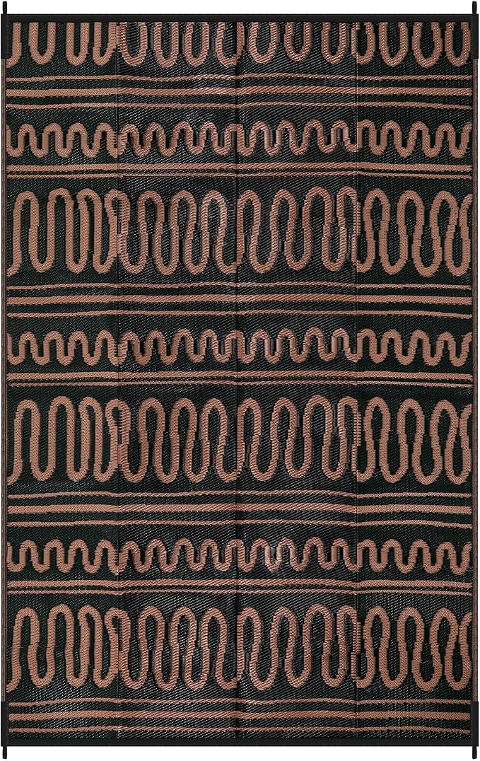 Beeiva Waterproof Outdoor Rug 6x9 for RV Camping, Reversible Outdoor Mat for Porch, Balcony, Picnic, Plastic Straw Rug Black Brown